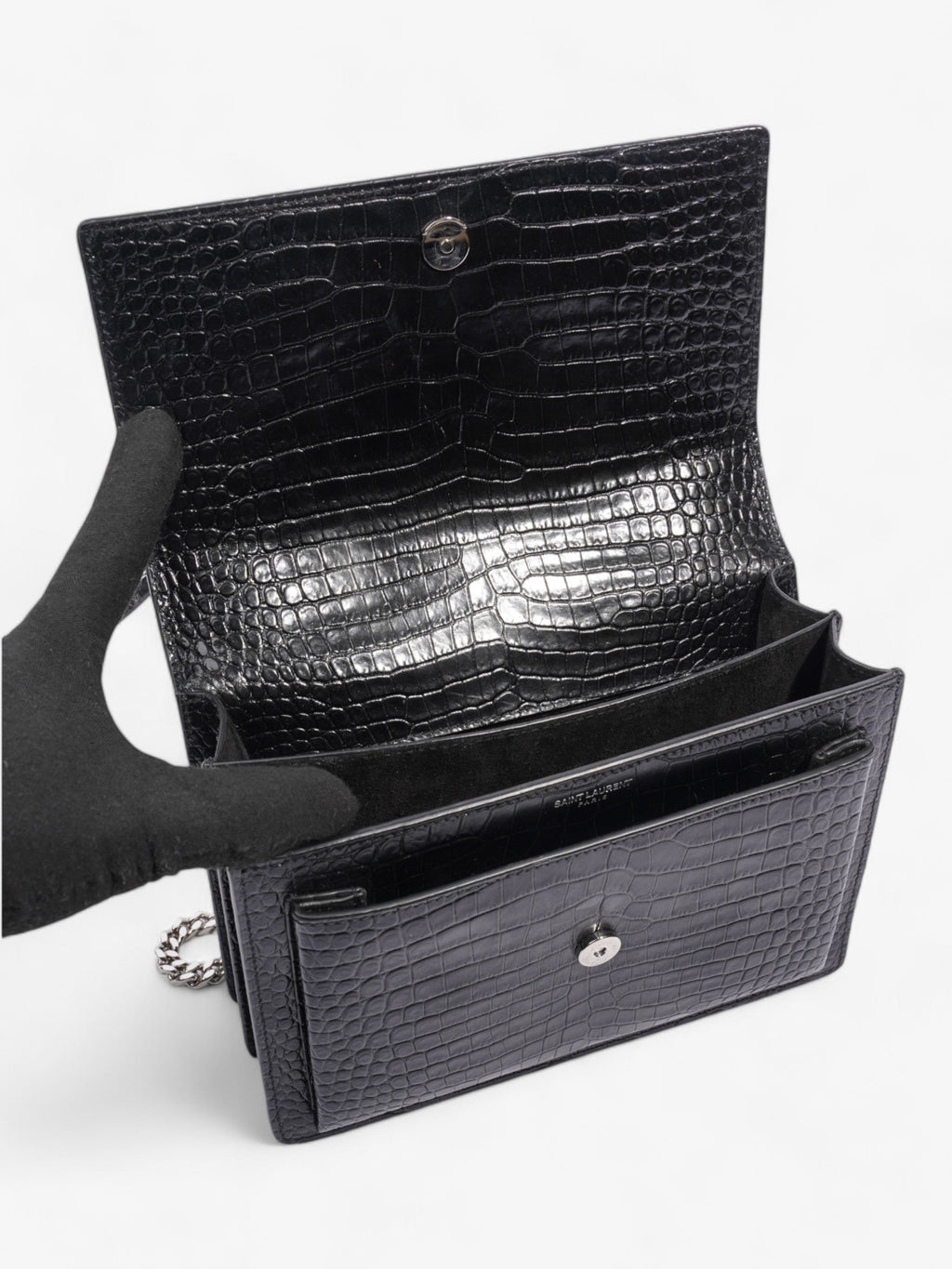 Saint Laurent Sunset Black Embossed Leather Medium