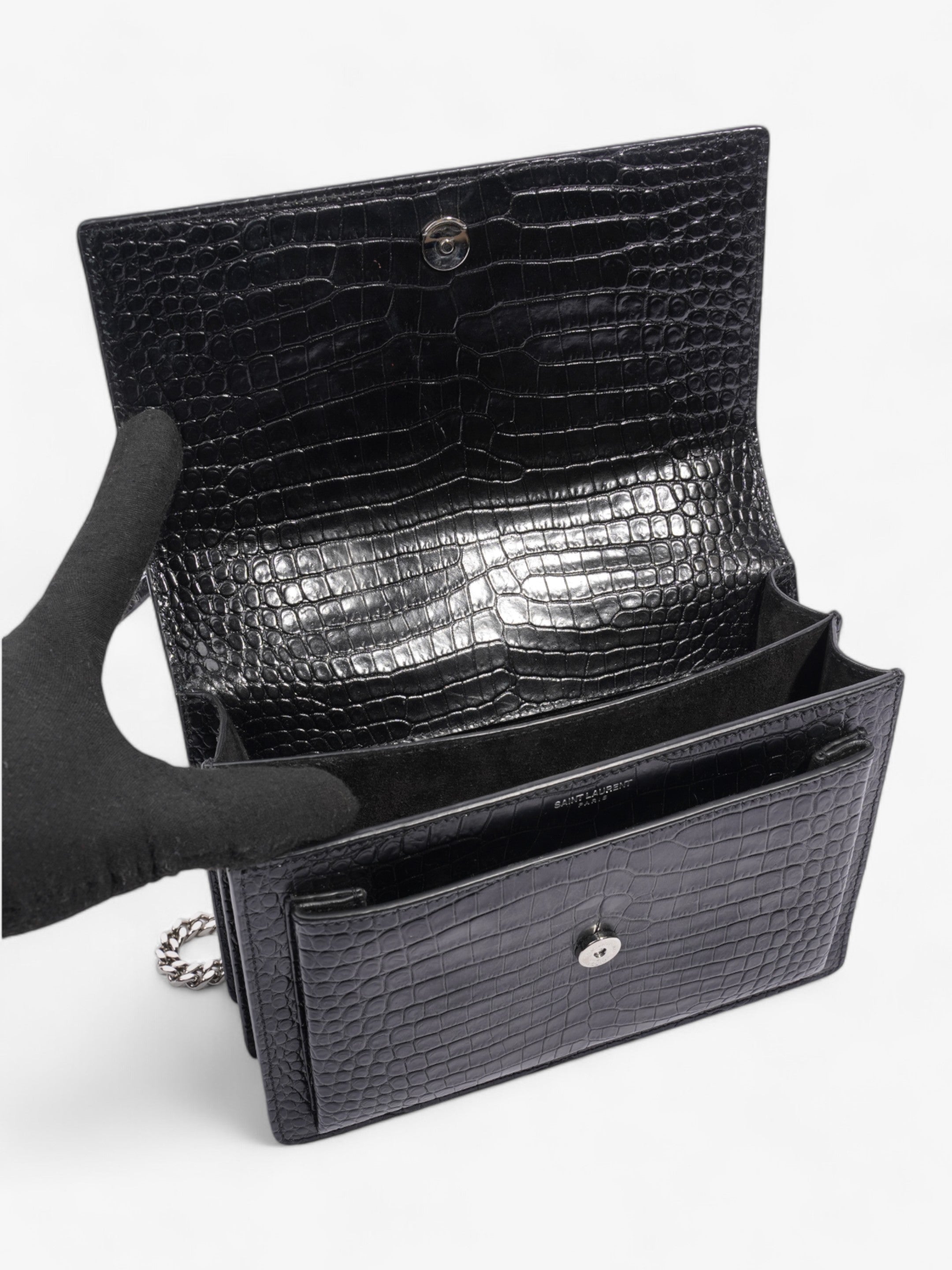 Saint Laurent Sunset Black Embossed Leather Medium