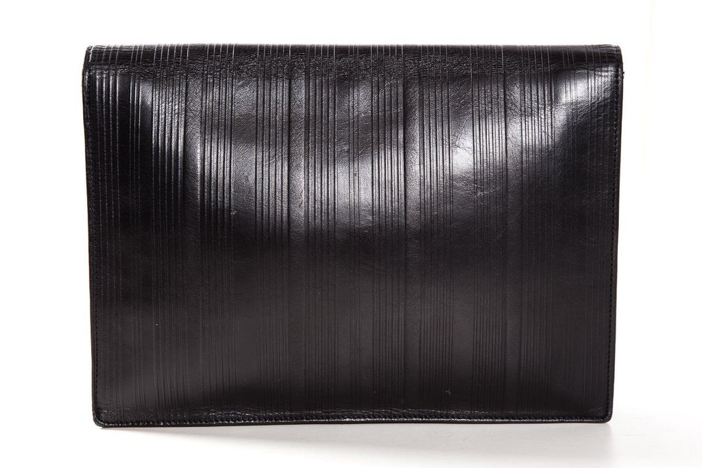 Gianni Versace Vintage Black Leather Snap Closure Clutch