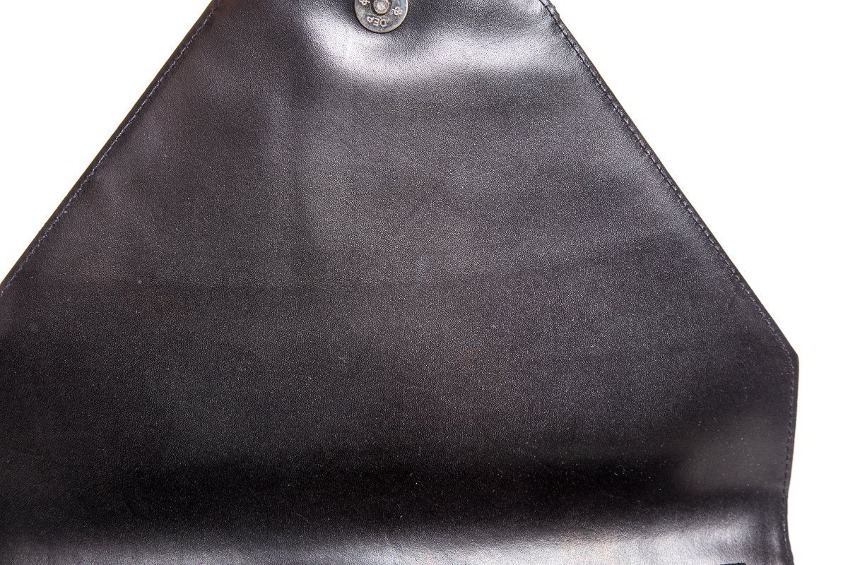 Gianni Versace Vintage Black Leather Snap Closure Clutch
