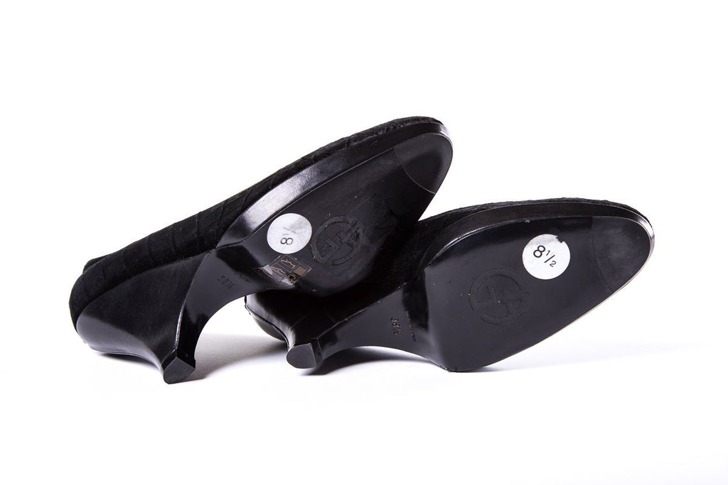 Giorgio Armani Black Velvet Embossed Wedge SZ 38.5 sale