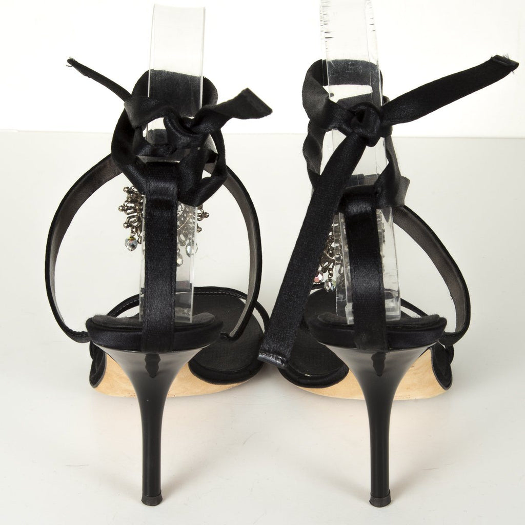 Giuseppe Zanotti Black Satin Embellished Sandals 7