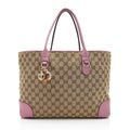 Gucci GG Canvas Metallic Leather Heart Bit Charm Medium Tote
