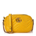 GUCCI Calfskin Matelasse Mini GG Marmont  Shoulder Bag Yellow
