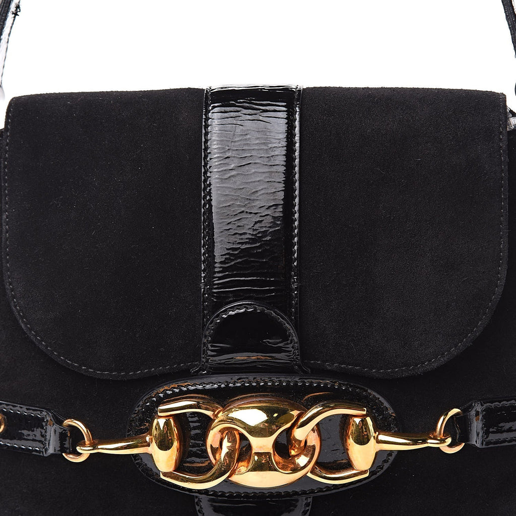 GUCCI Suede Wave Flap Bag Black