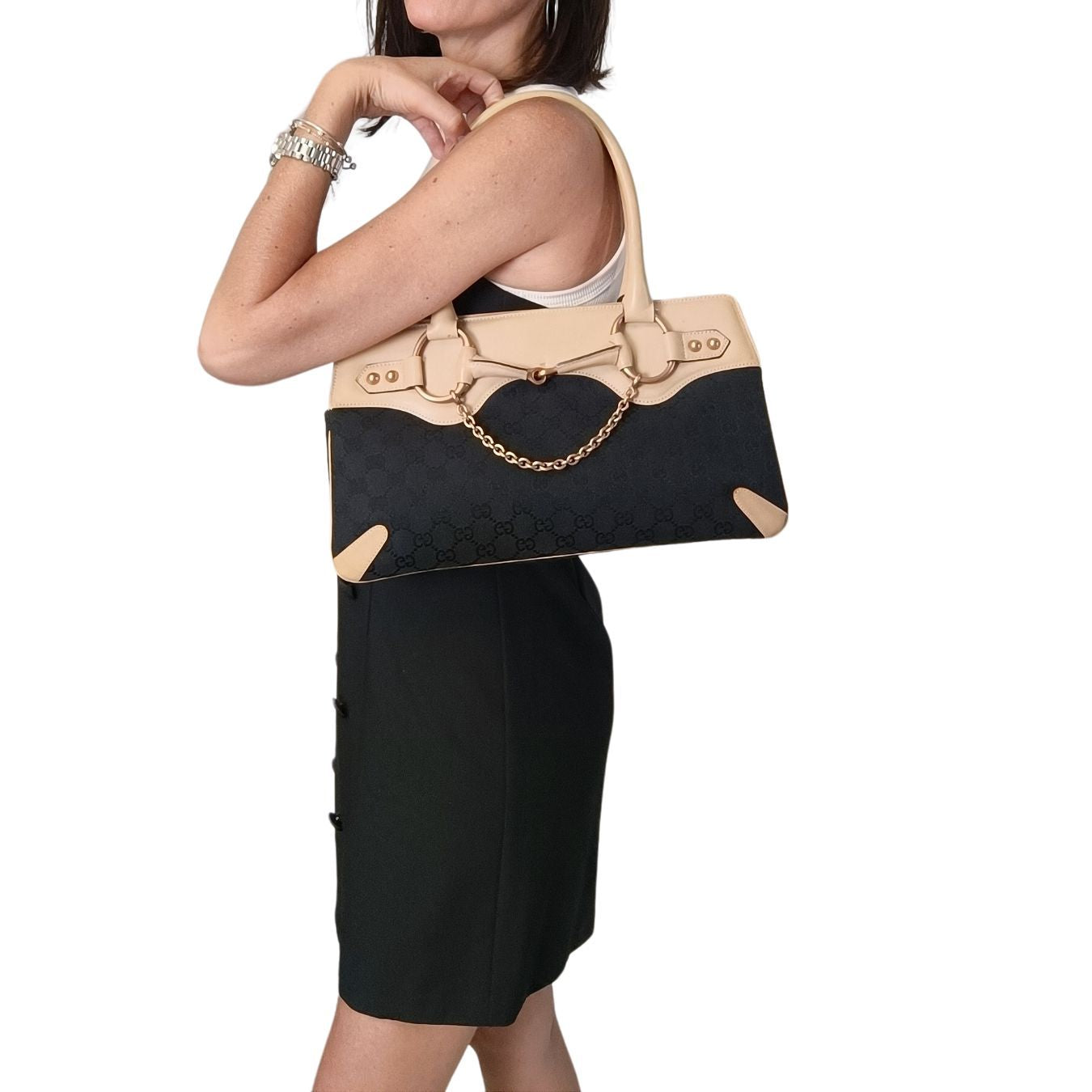 Gucci Gucci Horsebit Chain shoulder bag in canvas and leather - '10s