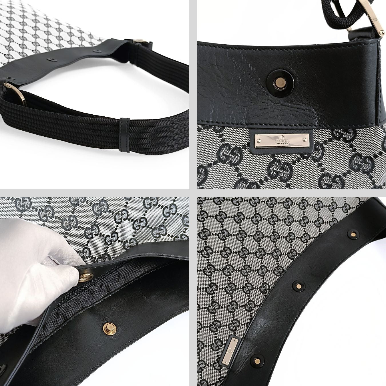 Gucci Gucci grey/black GG canvas shopper shoulder bag - '10s