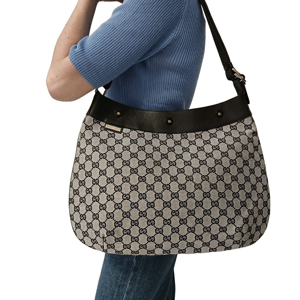 Gucci Gucci grey/black GG canvas shopper shoulder bag - '10s