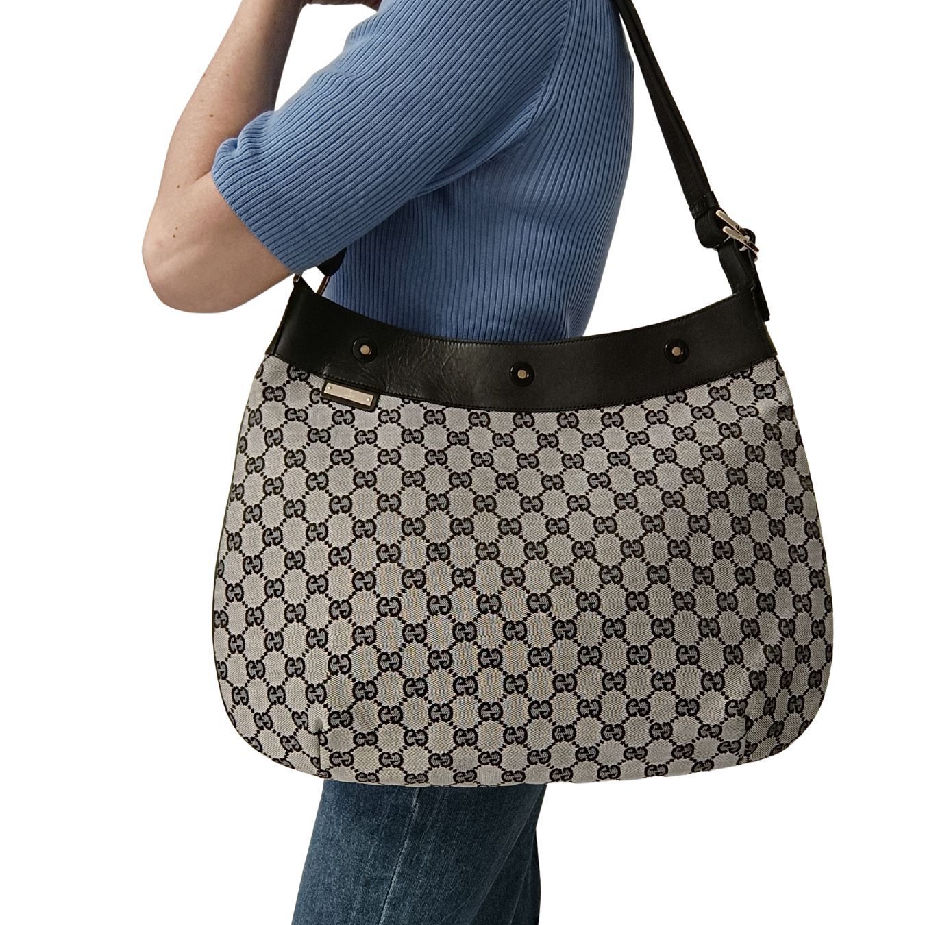 Gucci Gucci grey/black GG canvas shopper shoulder bag - '10s