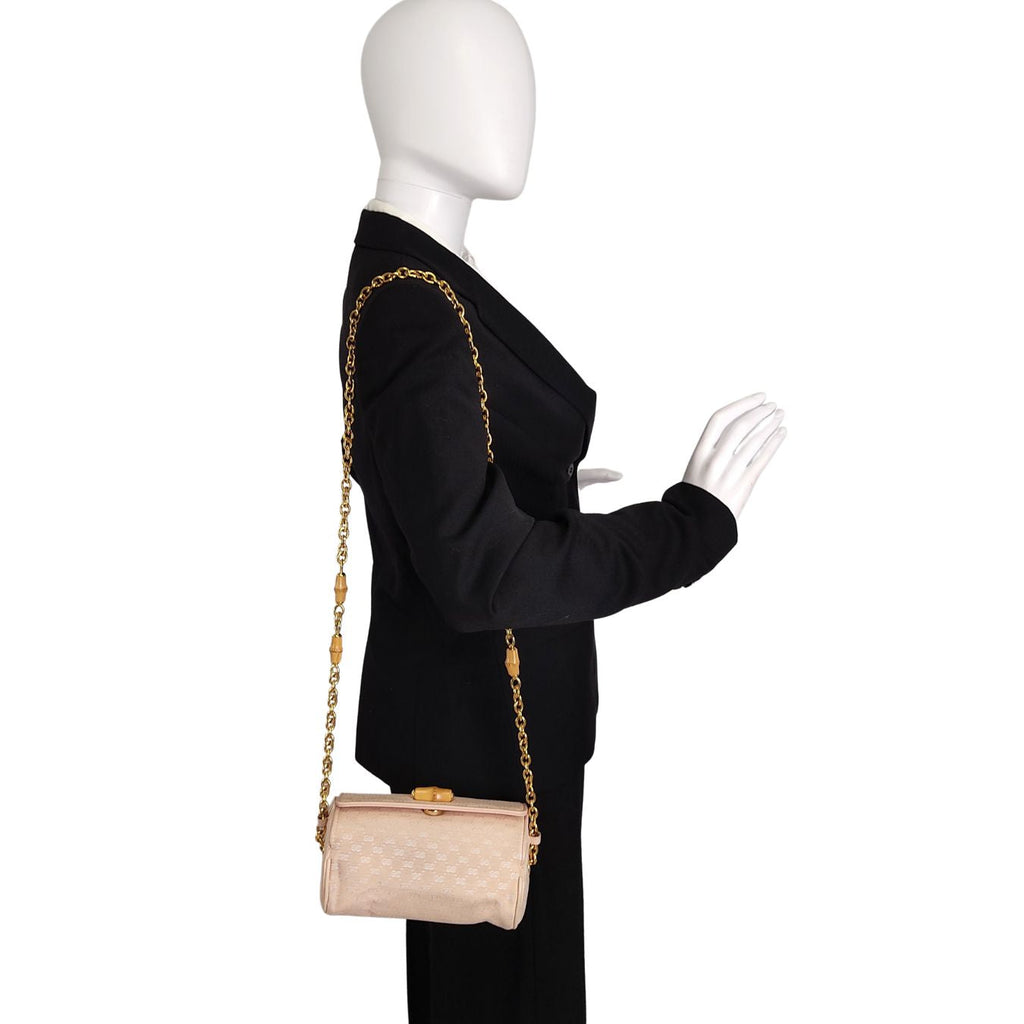 Gucci Gucci vintage Bamboo shoulder bag in pink GG canvas - '10s