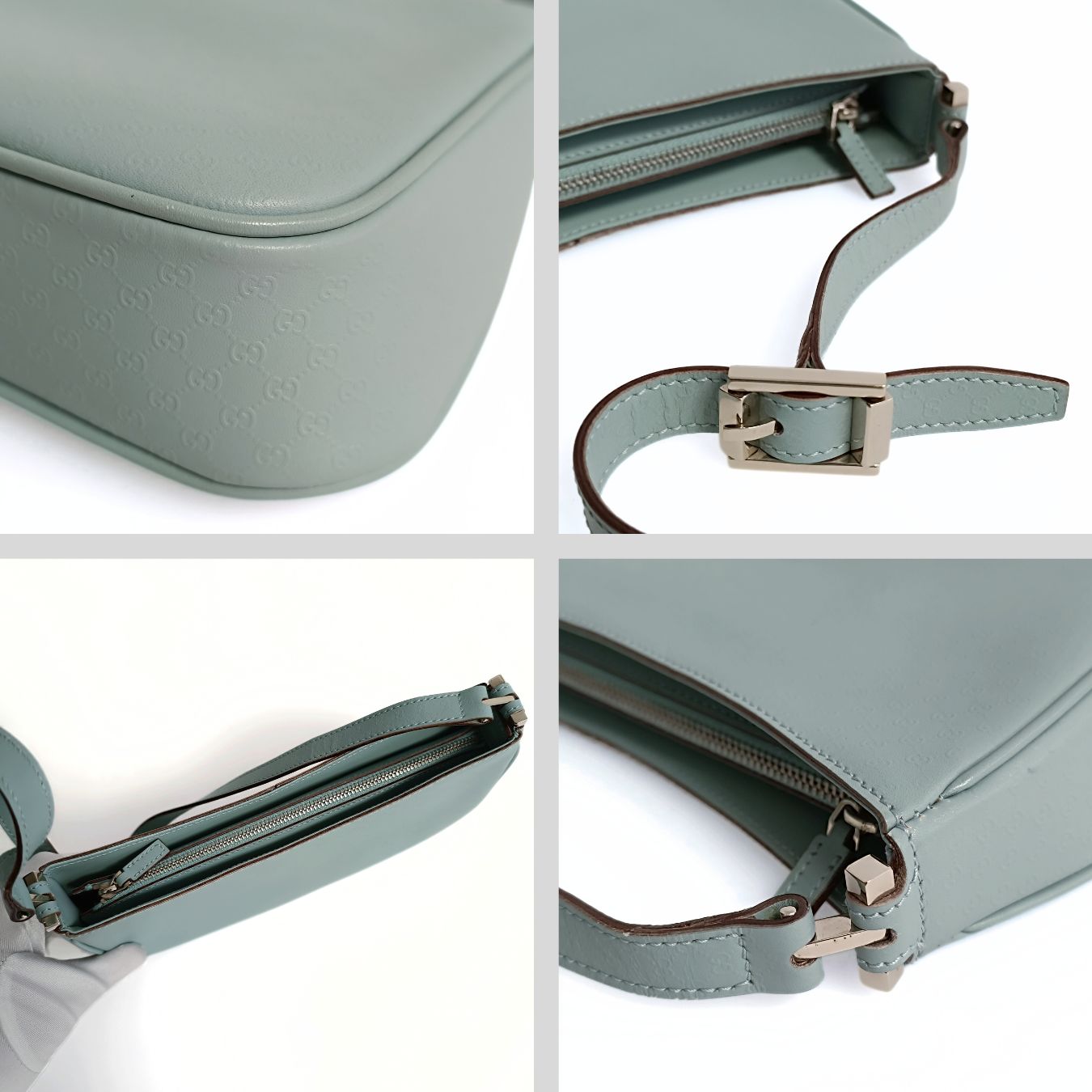Gucci Gucci baguette shoulder bag in powder blue GG leather - '10s