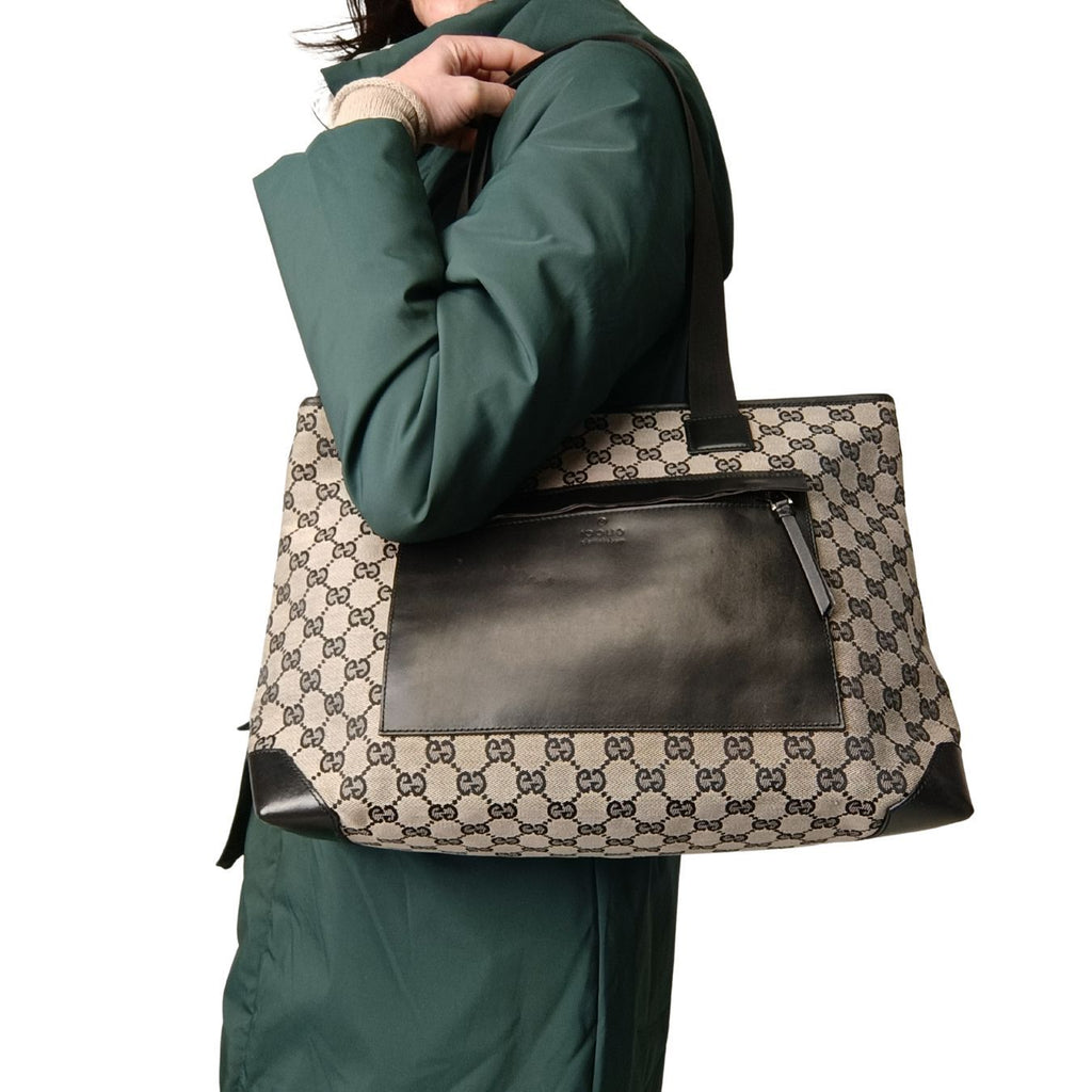 Gucci Gucci GG shoulder shopper bag in canvas and leather - '10s