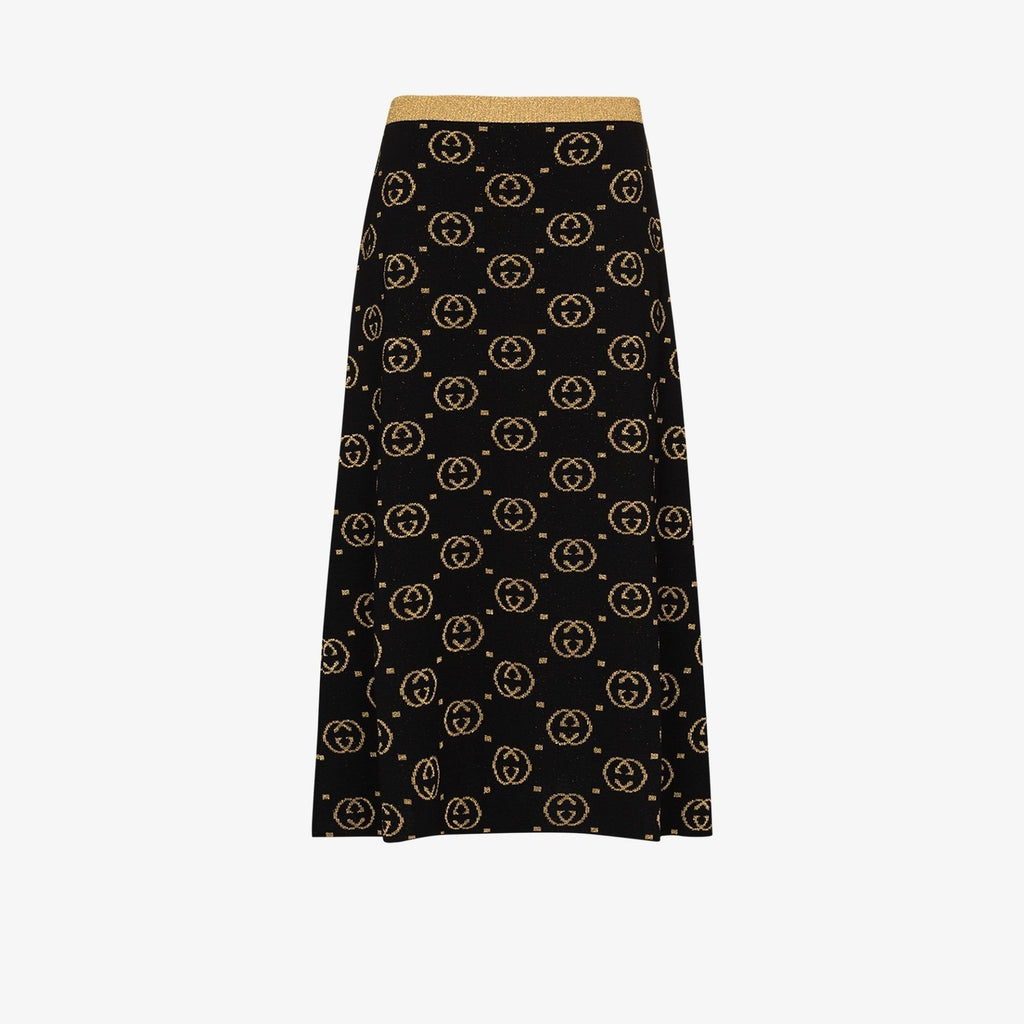 GUCCI GG Jacquard Lamé Wool Skirt