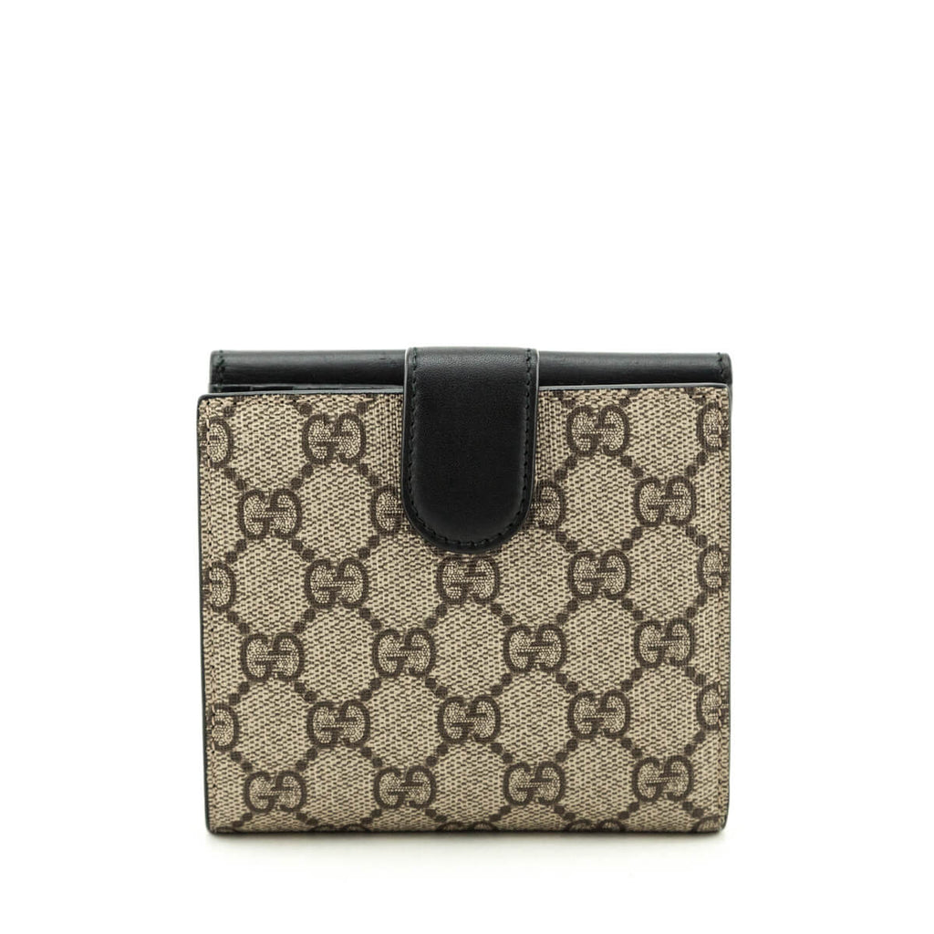 Gucci Beige GG Supreme Monogram Pearl Studded Compact Wallet