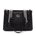 Gucci Black Calfskin Matelasse Aria Small GG Marmont Shoulder Tote