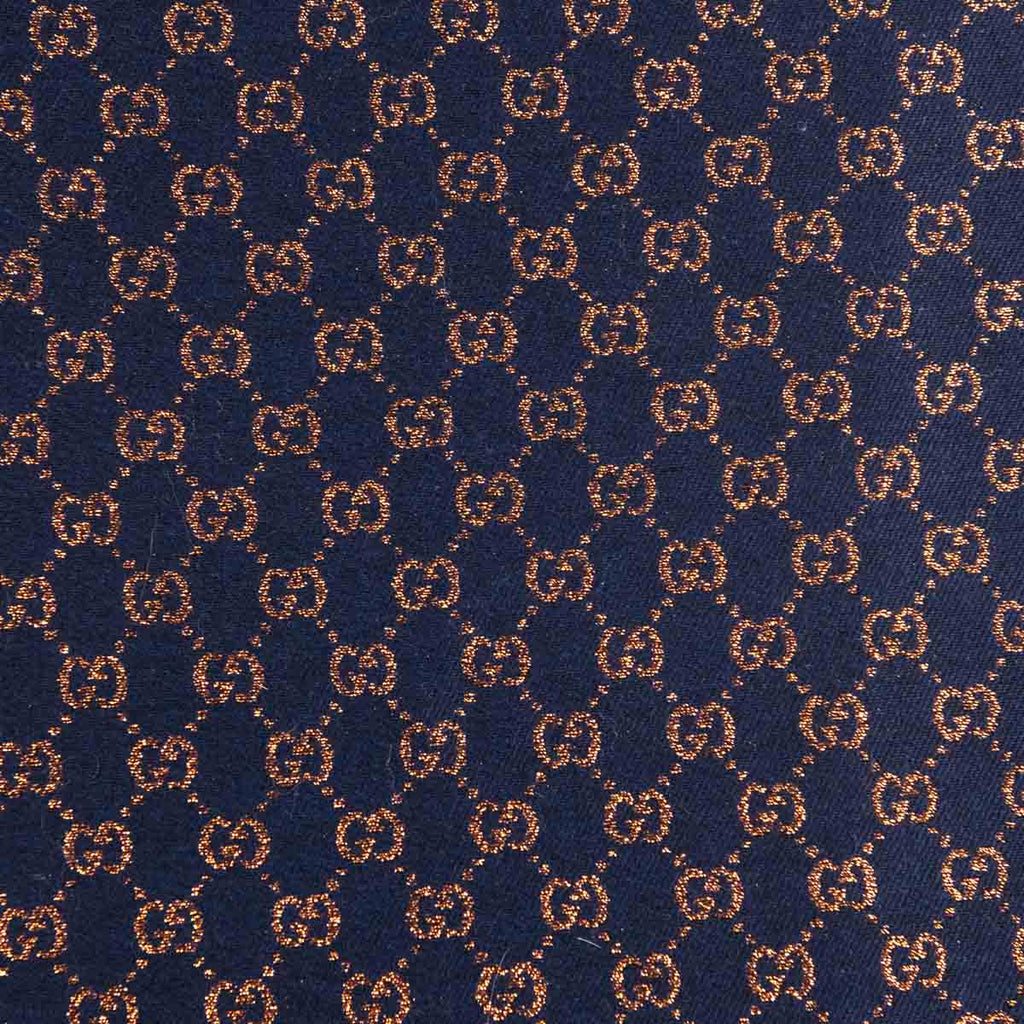 Gucci Navy & Bronze Wool Blend Jacquard Stenix GG Monogram Scarf
