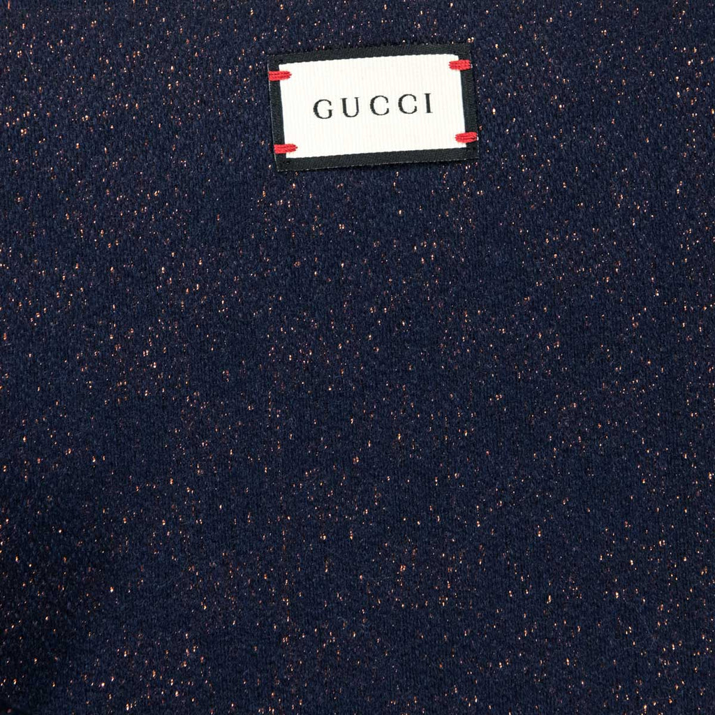 Gucci Navy & Bronze Wool Blend Jacquard Stenix GG Monogram Scarf
