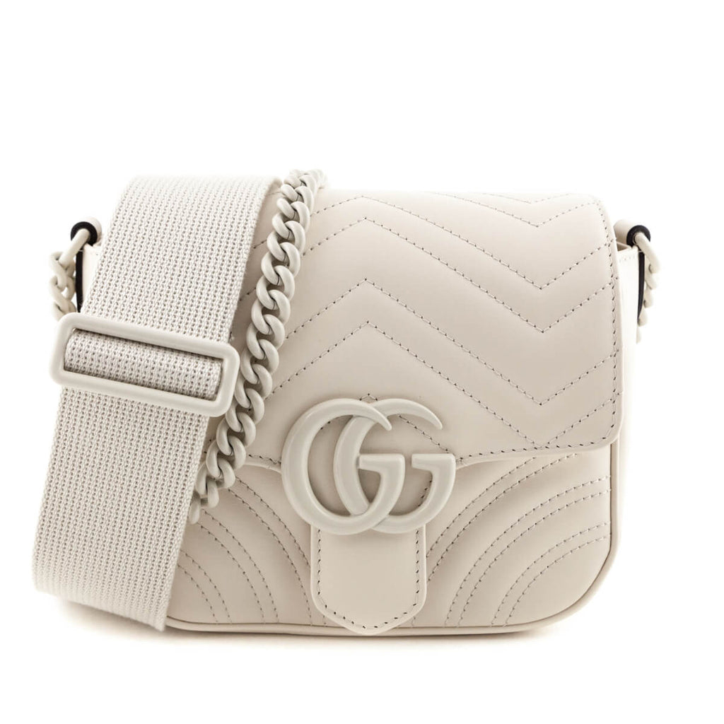 Gucci White Calfskin Matelasse Monochrome GG Marmont Bag