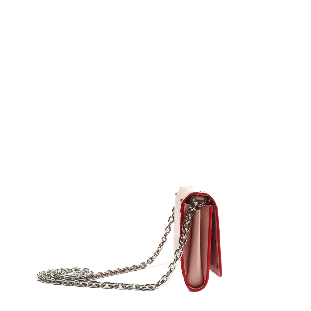 LOUIS VUITTON Epi Leather Twist Studded Wallet on Chain PM Pink