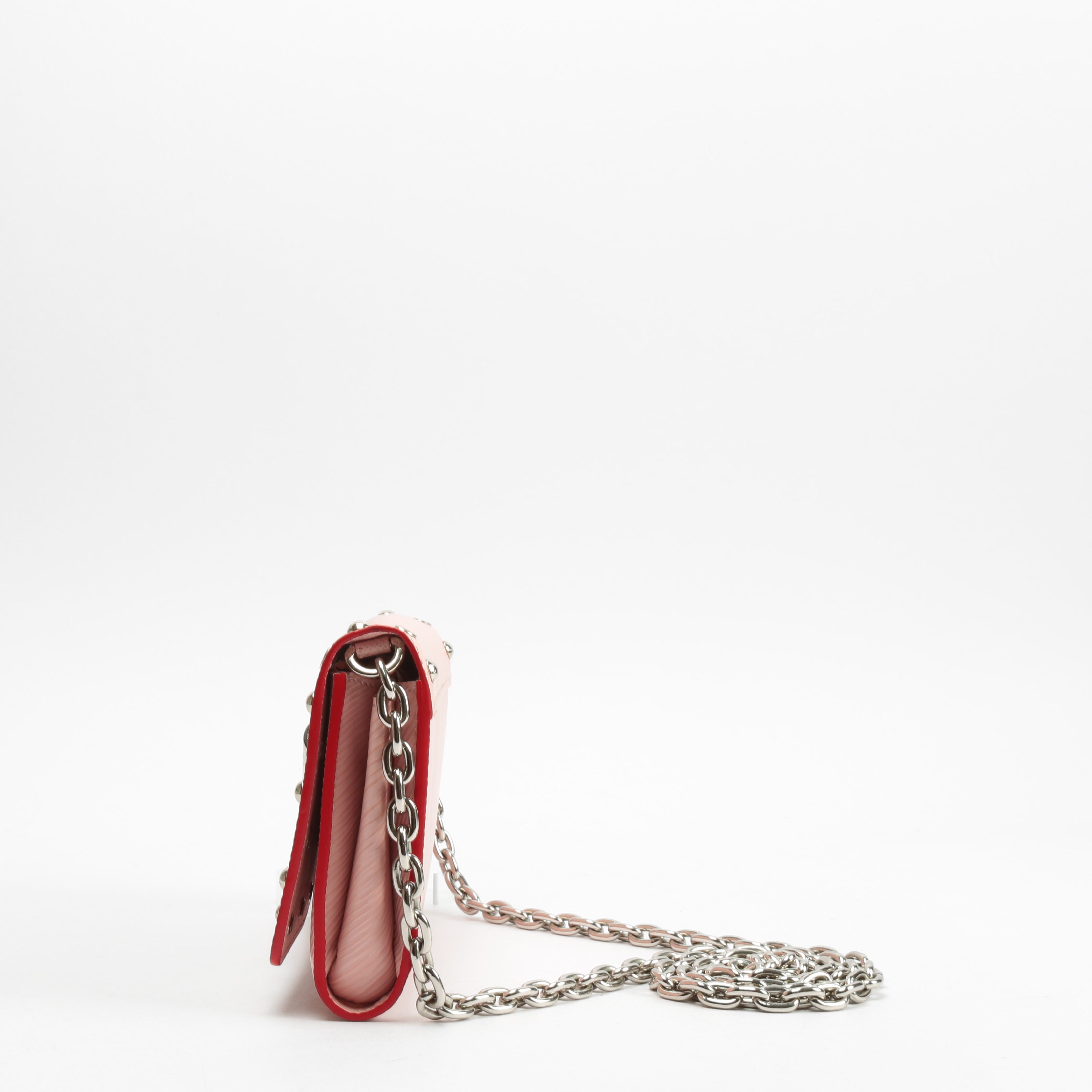 LOUIS VUITTON Epi Leather Twist Studded Wallet on Chain PM Pink