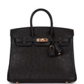 Hermes Birkin 25 Black Ostrich Rose Gold Hardware