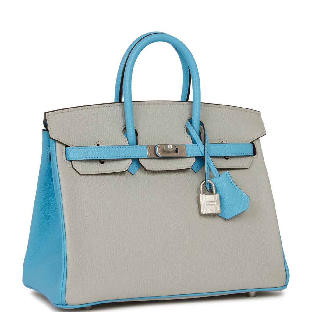 Hermes Special Order (HSS) Birkin 25 Gris Perle and Bleu du Nord ChÃƒÆ’Ã‚Â¨vre Brushed Palladium Hardware