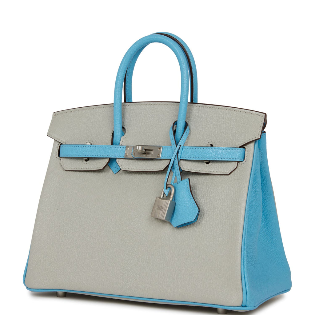 Hermes Special Order (HSS) Birkin 25 Gris Perle and Bleu du Nord ChÃƒÆ’Ã‚Â¨vre Brushed Palladium Hardware