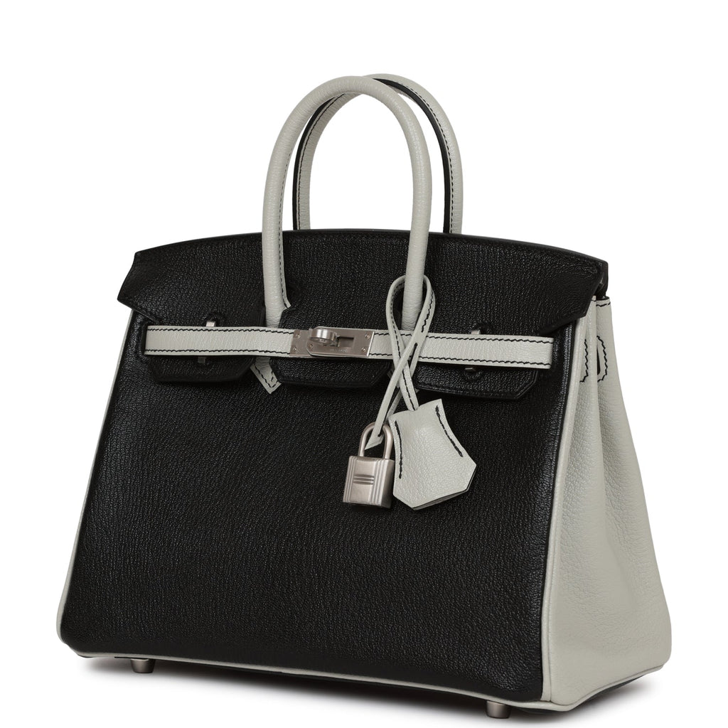 Hermes Special Order (HSS) Birkin 25 Black and Gris Perle ChÃƒÆ’Ã‚Â¨vre Brushed Palladium Hardware