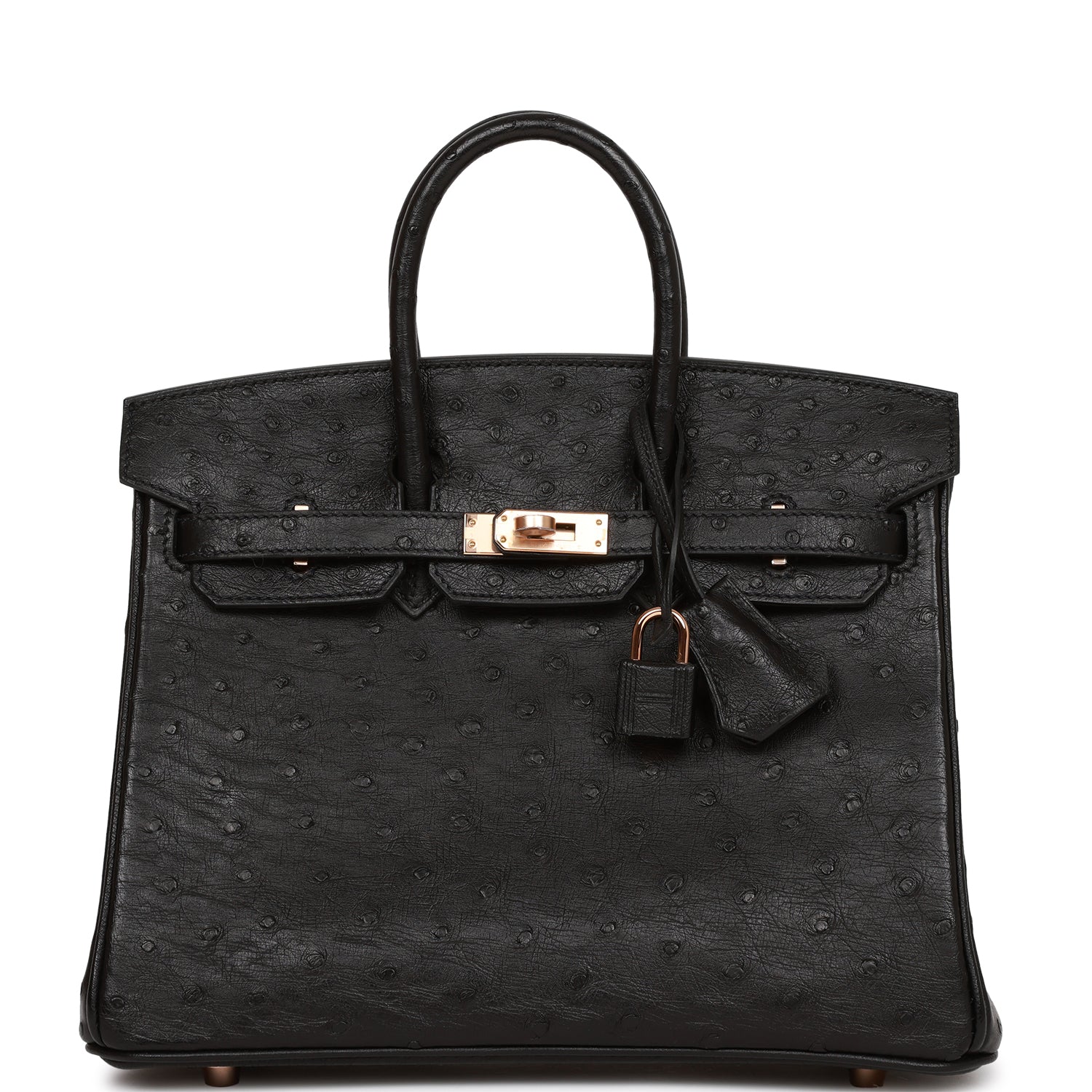 Hermes Birkin 25 Black Ostrich Rose Gold Hardware