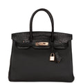 Hermes Birkin 30 Black Matte Alligator and Togo Touch Rose Gold Hardware