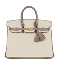 Hermes Special Order (HSS) Birkin 25 Beton and Gris Asphalte Ostrich Brushed Gold Hardware