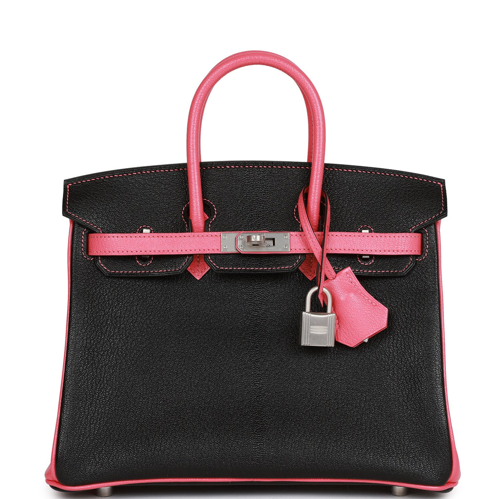 Hermes Special Order (HSS) Birkin 25 Black and Rose Azalee ChÃƒÆ’Ã‚Â¨vre Brushed Palladium Hardware