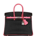 Hermes Special Order (HSS) Birkin 25 Black and Rose Azalee ChÃƒÆ’Ã‚Â¨vre Brushed Palladium Hardware