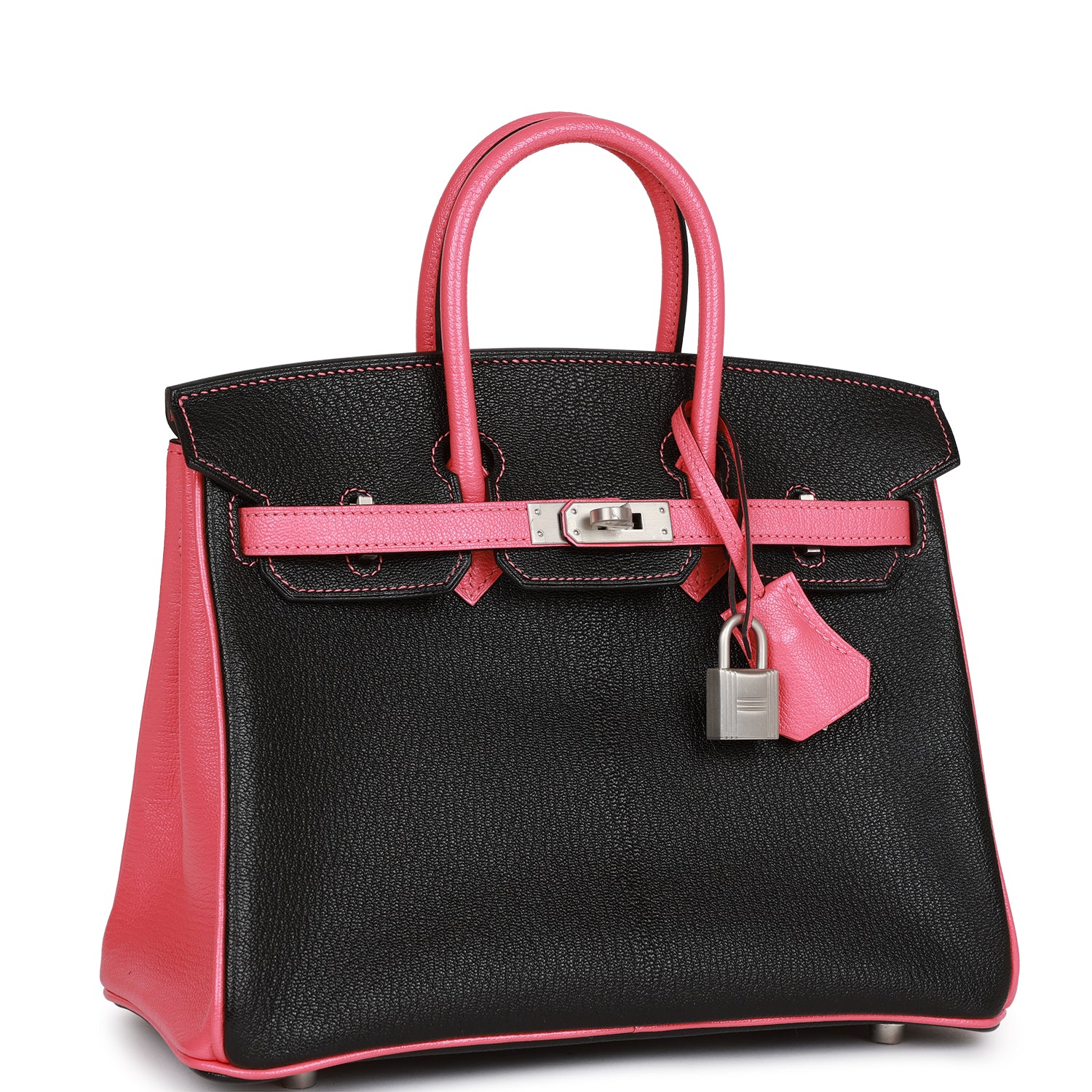 Hermes Special Order (HSS) Birkin 25 Black and Rose Azalee ChÃƒÆ’Ã‚Â¨vre Brushed Palladium Hardware