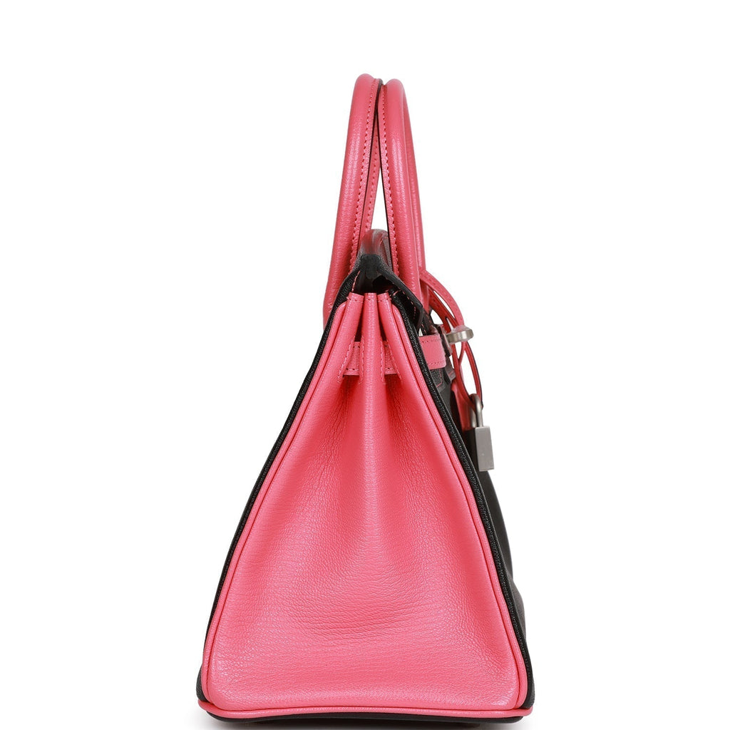 Hermes Special Order (HSS) Birkin 25 Black and Rose Azalee ChÃƒÆ’Ã‚Â¨vre Brushed Palladium Hardware