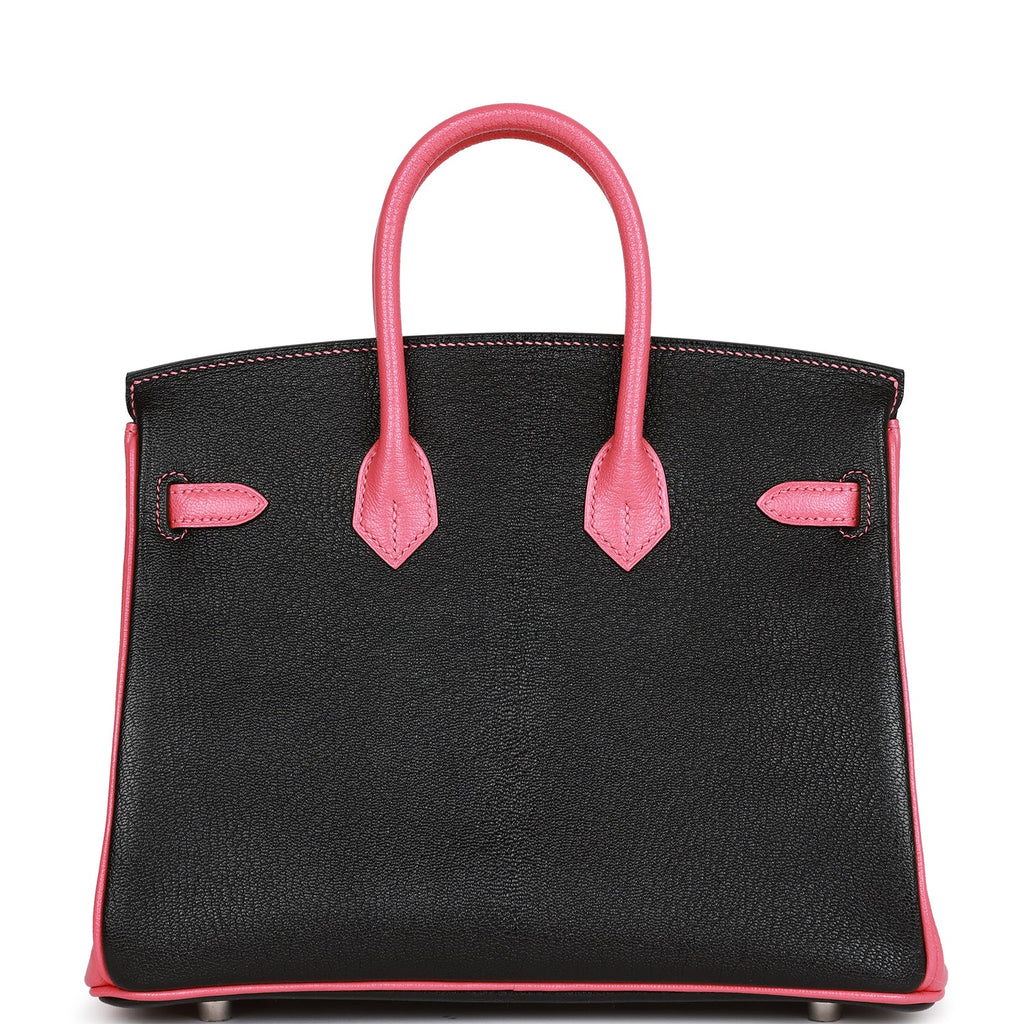 Hermes Special Order (HSS) Birkin 25 Black and Rose Azalee ChÃƒÆ’Ã‚Â¨vre Brushed Palladium Hardware