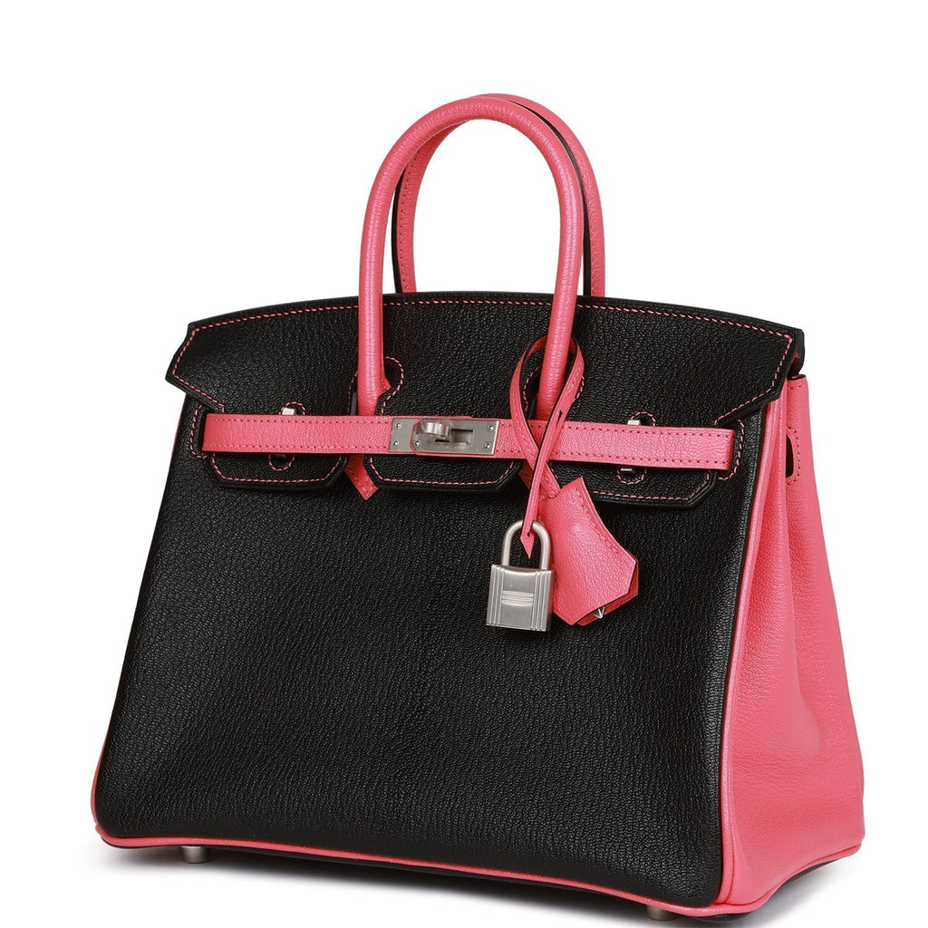 Hermes Special Order (HSS) Birkin 25 Black and Rose Azalee ChÃƒÆ’Ã‚Â¨vre Brushed Palladium Hardware