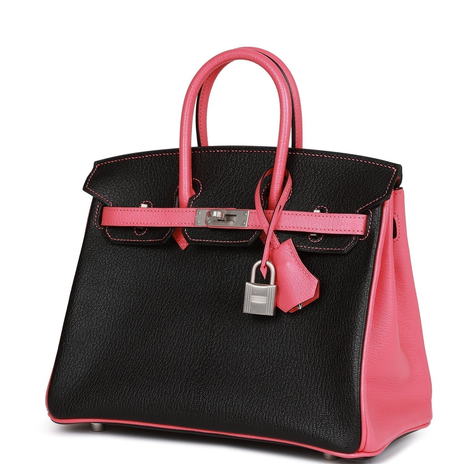 Hermes Special Order (HSS) Birkin 25 Black and Rose Azalee ChÃƒÆ’Ã‚Â¨vre Brushed Palladium Hardware
