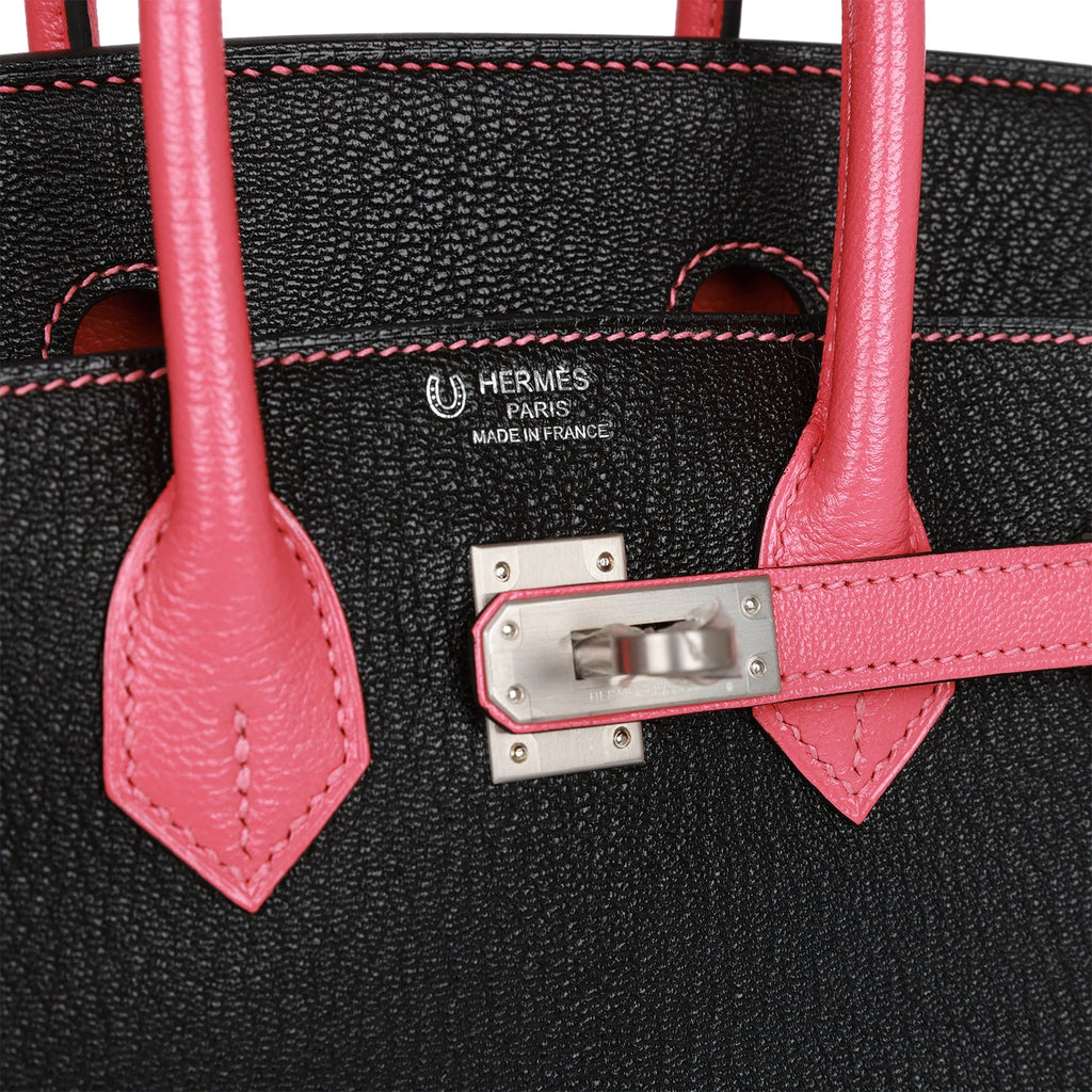Hermes Special Order (HSS) Birkin 25 Black and Rose Azalee ChÃƒÆ’Ã‚Â¨vre Brushed Palladium Hardware