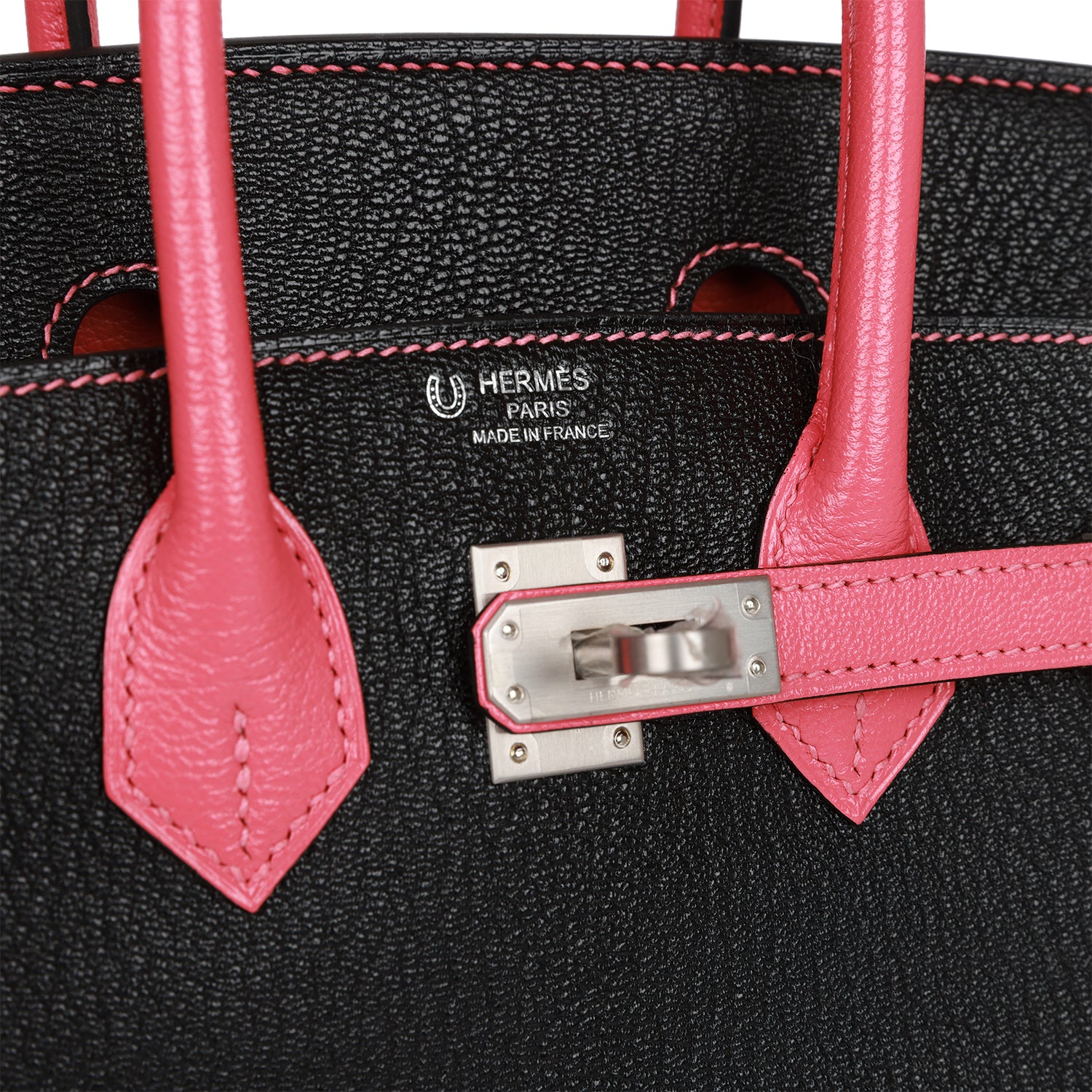 Hermes Special Order (HSS) Birkin 25 Black and Rose Azalee ChÃƒÆ’Ã‚Â¨vre Brushed Palladium Hardware