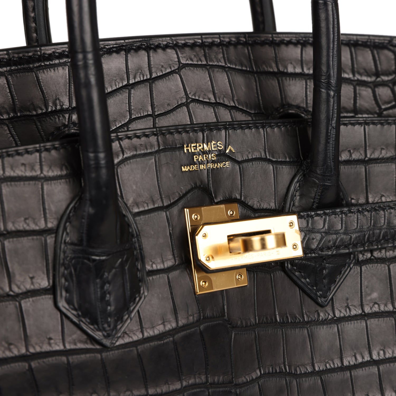 Hermes Birkin 25 Black Matte Porosus Crocodile Gold Hardware