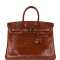 Hermes Birkin 35 Miel Shiny Porosus Crocodile Palladium Hardware