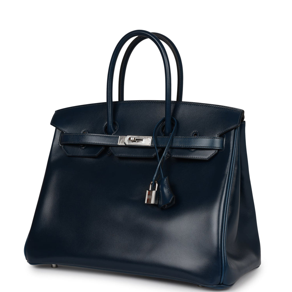 Hermes Birkin 35 Bleu De Prusse Box Calf GuillochÃƒÆ’Ã‚Â© Palladium Hardware