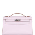 Hermes Kelly Pochette Mauve Pale Swift Palladium Hardware