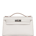 Hermes Kelly Pochette Gris Pale Swift Palladium Hardware