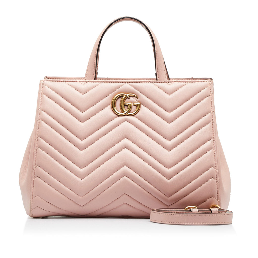 Pink Gucci Medium GG Marmont Matelasse Tote Satchel