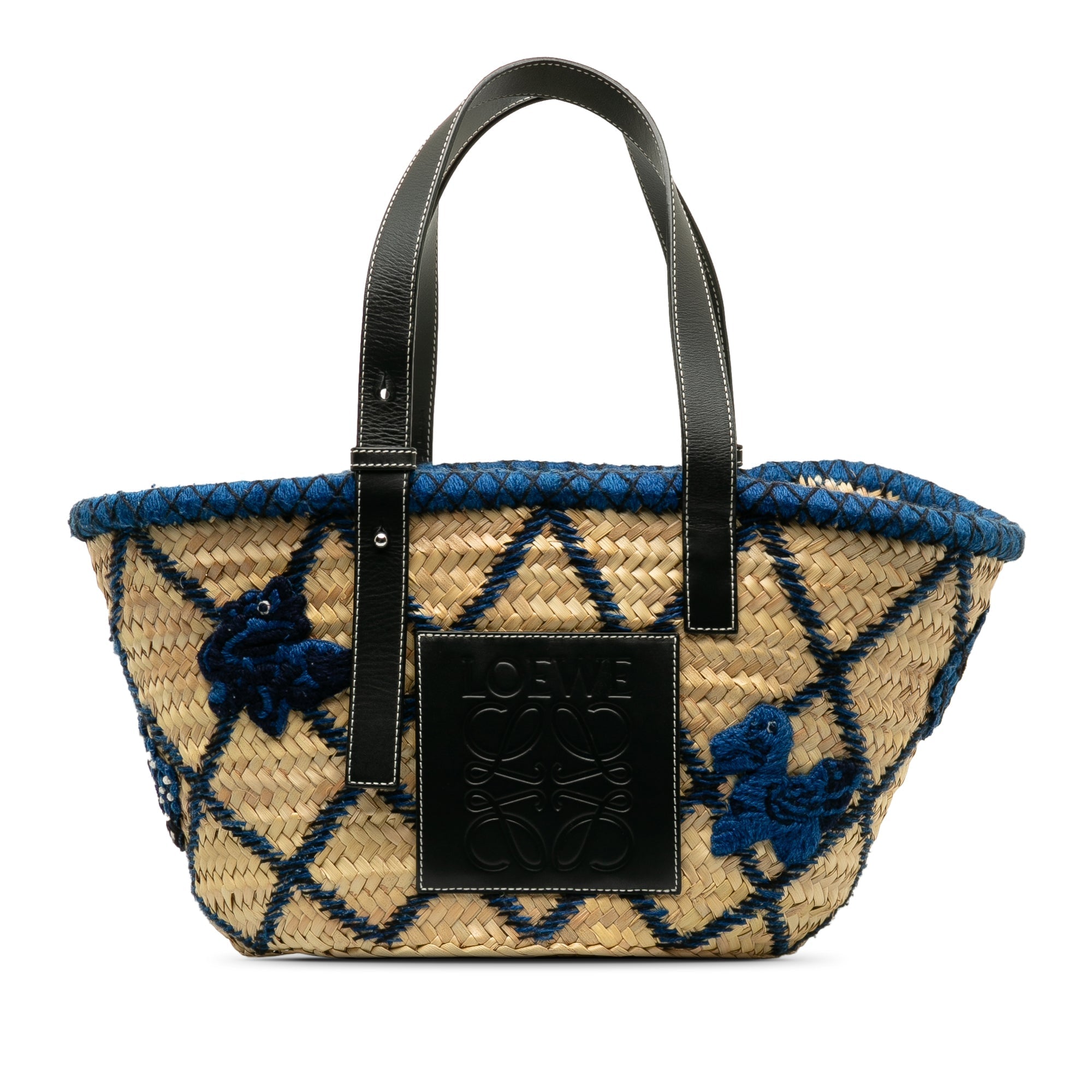 Loewe Animal Basket Tote Embroidered Raffia