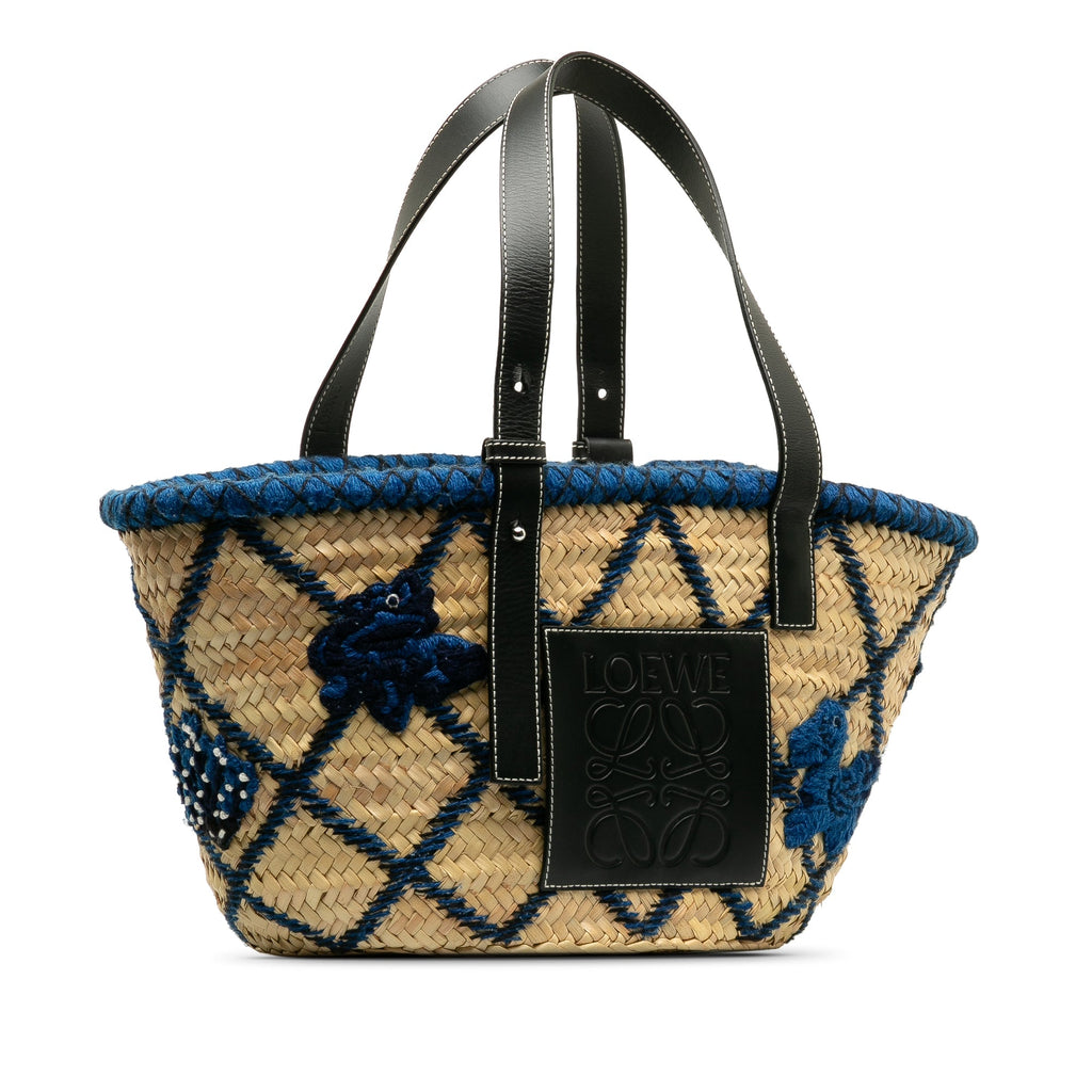 Loewe Animal Basket Tote Embroidered Raffia