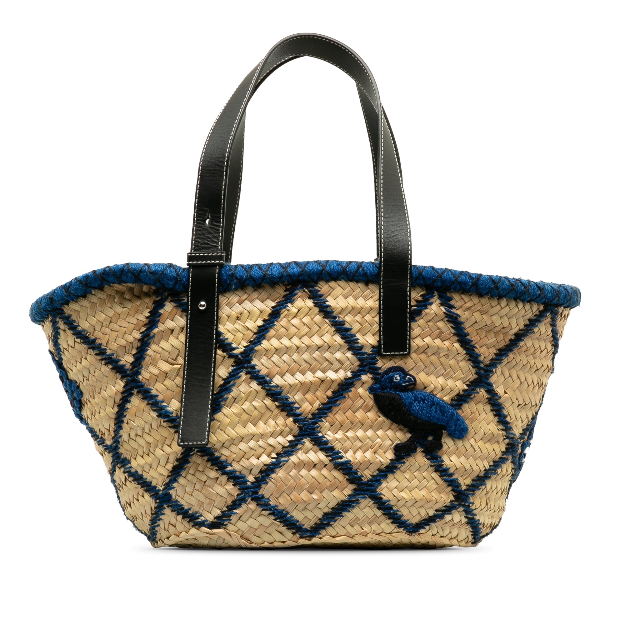 Loewe Animal Basket Tote Embroidered Raffia