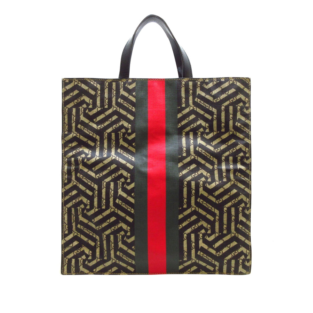 Brown Gucci GG Supreme Caleido Web Tote Satchel